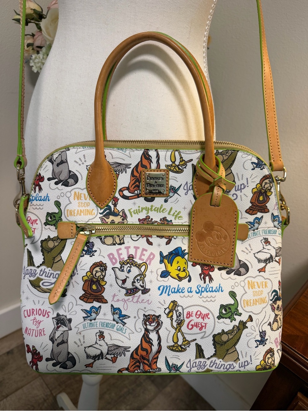 Dooney & Bourke Disney Sidekicks Satchel Dome Purse Tan Leather Trim Passholder
